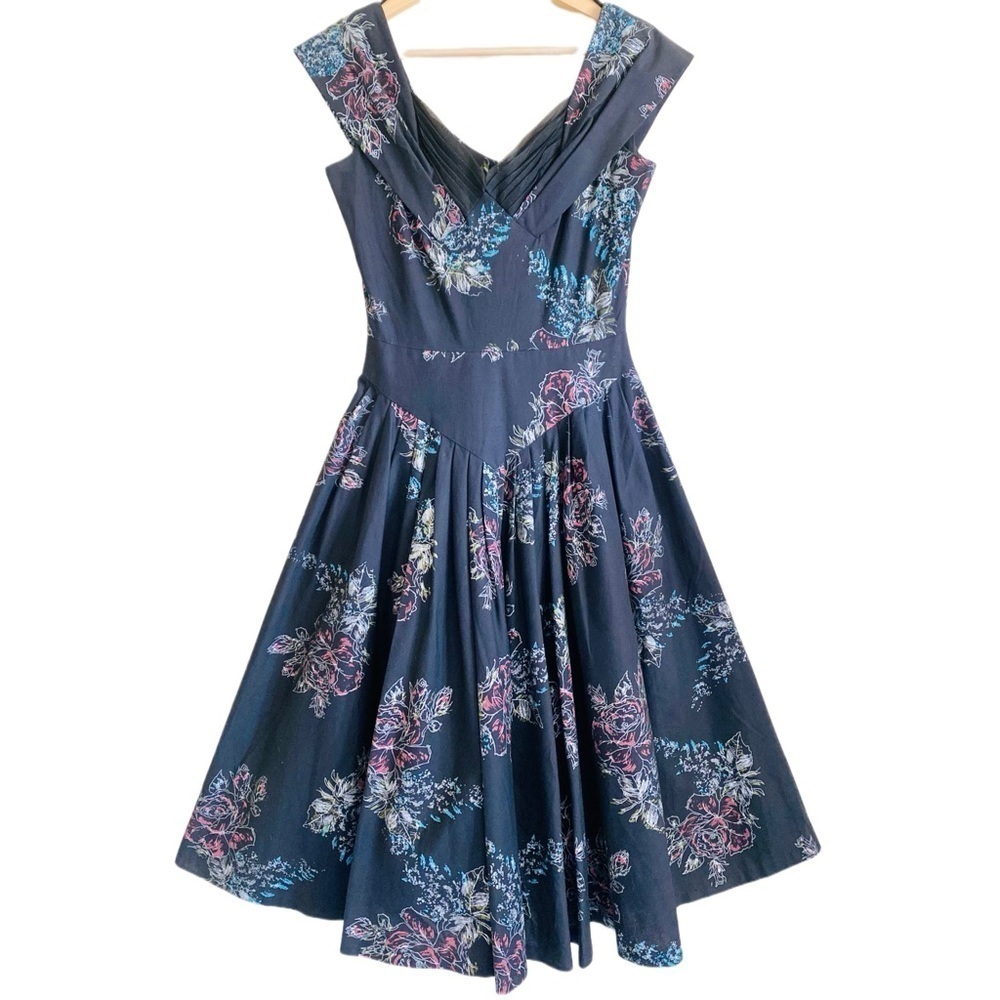 VINTAGE 1950’s Rare Har Gee of Miami Floral Retro Fit & Flare Midi Dress Size 12